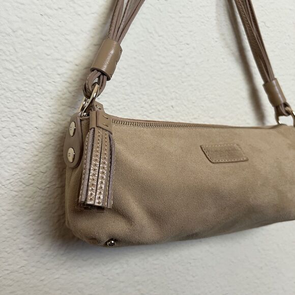 Kate Spade NY Beige Brown Suede Baguette Shoulder Bag Unique Multi Straps Boho - Picture 2 of 6